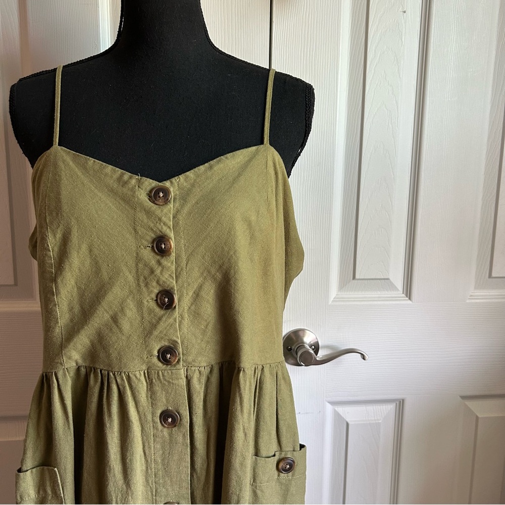 Black Tape khaki green sleeveless button down cottagecore midi dress - Picture 5 of 10